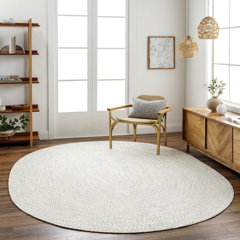 Livabliss Chesapeake Bay Country Stripe Outdoor Area Rug - Cream/Grey - 5' x 7'6" Oval