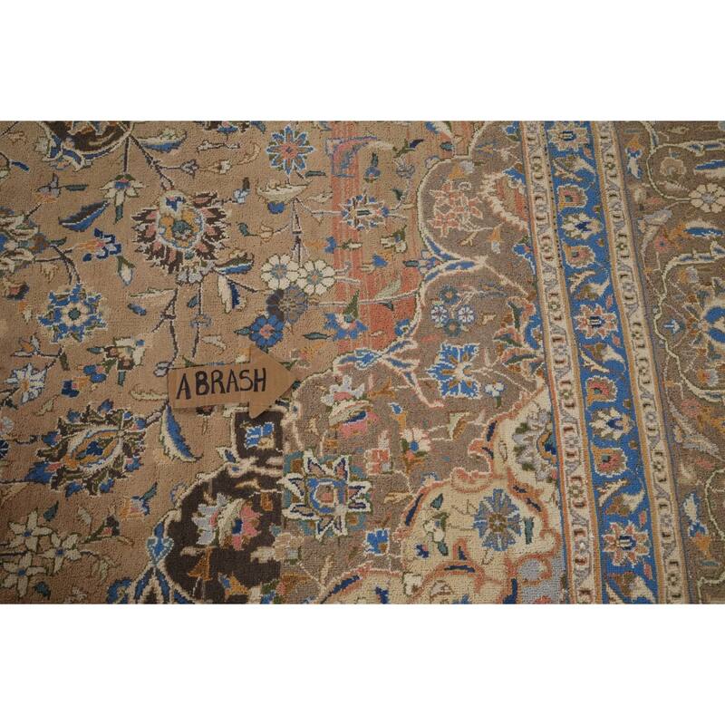Traditional Mashad Vintage Persian Area Rug Hand-Knotted Wool Carpet - 9'5" x 13'2"