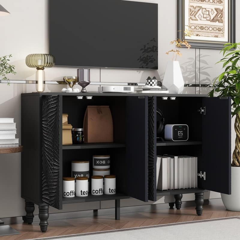 Modern TV Stand Entertainment Center with Solid Wood Legs,for TVs Up to 43"