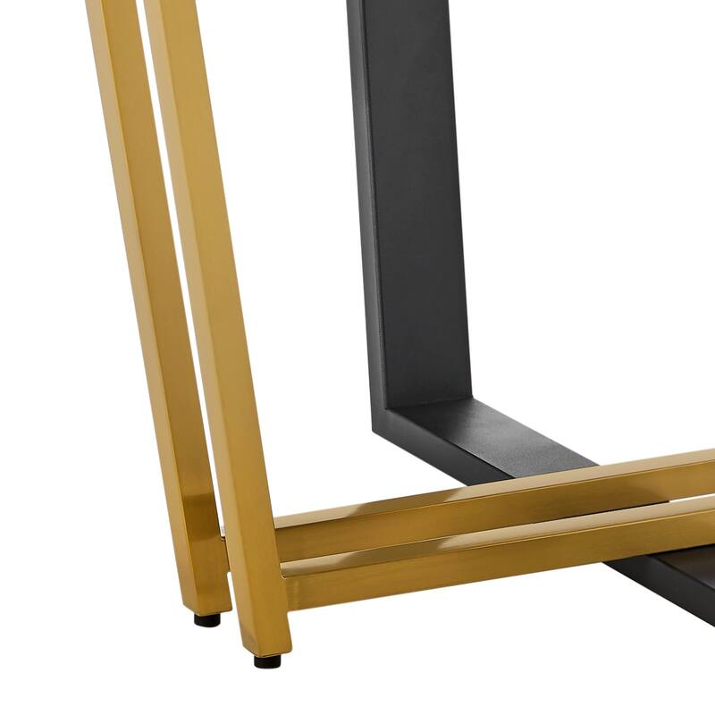 Leyne 48 Inch Round Dining Table, Gold Steel and Black Iron, Walnut Veneer - Walnut Brown, Black, Gold