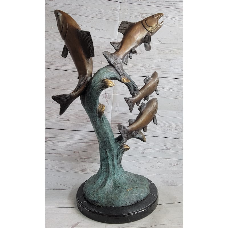 4 Imitative Fish Jumping Out Of Water Bronze Metal Statue Sculpture Marine Decor 25 Inches X 18 Inches