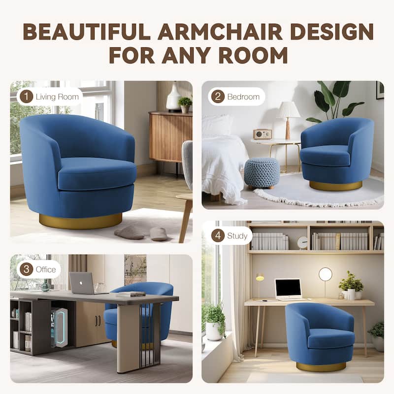 360 Degree Velvet Swivel Club Chair, Soft & Comfotable