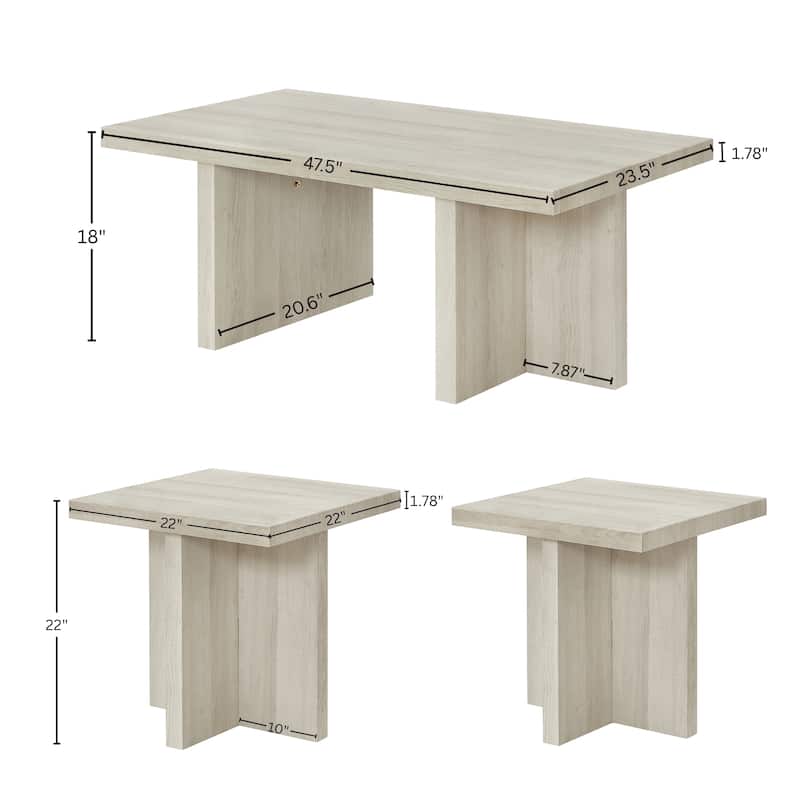 Roundhill Furniture Mchome 3-Piece Coffee Table Set, Coffee Table and Two End Tables