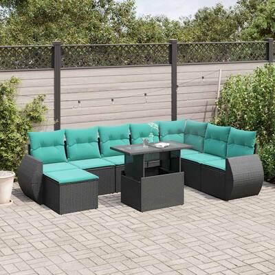 vidaXL Patio Sofa Set with Cushions and Table Outdoor 9 Piece Poly Rattan - 24.4 x 24.4 x 27.2