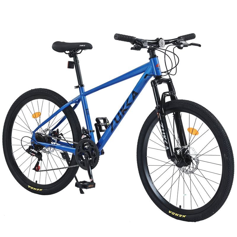 26 Inch Mountain Cycling Bike, 24 Speed Road Bicycle w/Dual Disc Brakes, Suspension Fork KENDA Tires for Teens, 16 Years and Up - Blue