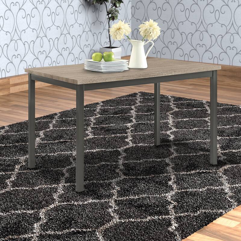 Contemporary Metal Dining Table With Wooden Top, Gray & Black
