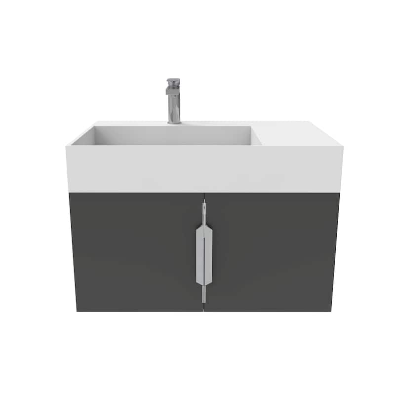 Amazon 30" Wall Mounted Bathroom Left Basin Vanity Set w/ White Top