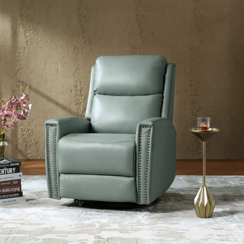 Fiacro 30.31"Wide Mid-Century Modern Genuine Leather Wingback Swivel Rocker Recliner with Nailhead Trims