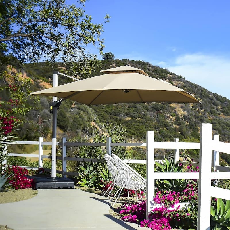 PURPLE LEAF 9ft Square Patio Umbrella Cantilever Umbrella with Base Included