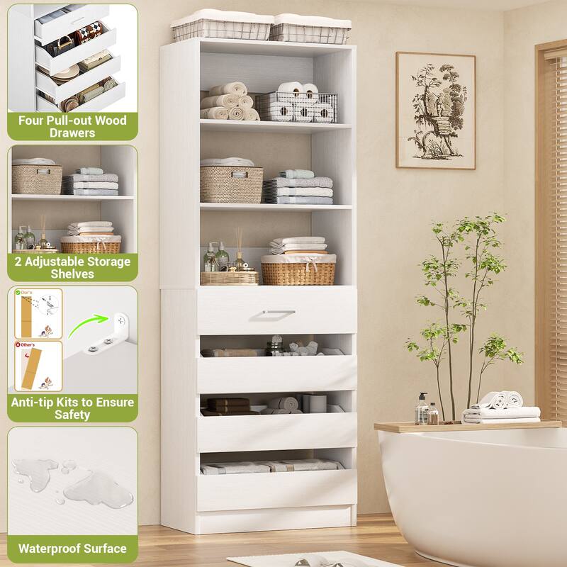 21.3'' W Closet System with 4 Wooden Drawers, 1.78FT Walk-in Closet Organizer Wardrobe with Adjustable Open Shelves