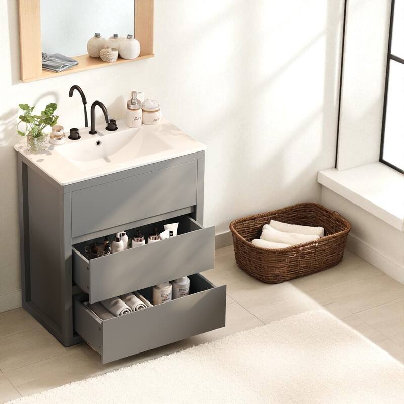 60" Double Sink Bathroom Vanity Set with Two 30" Cabinets, Ceramic Sinks, Soft Close Drawers