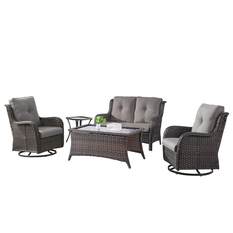Pocassy 4 Pieces Outdoor 4 Inch Sofa Swivel Chairs Table
