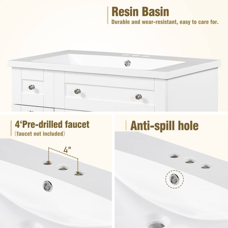 Single Sink 30" Bathroom Vanity with Combo Cabinet and Storage