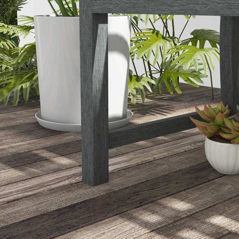 46" Outdoor Metal Garden Bench with Armrests, Tilted Backrest,Wood Look Slatted