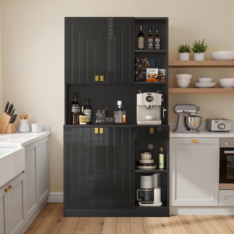 Pocassy 71" Hutch Cabinet with Countertop & Power Outlet