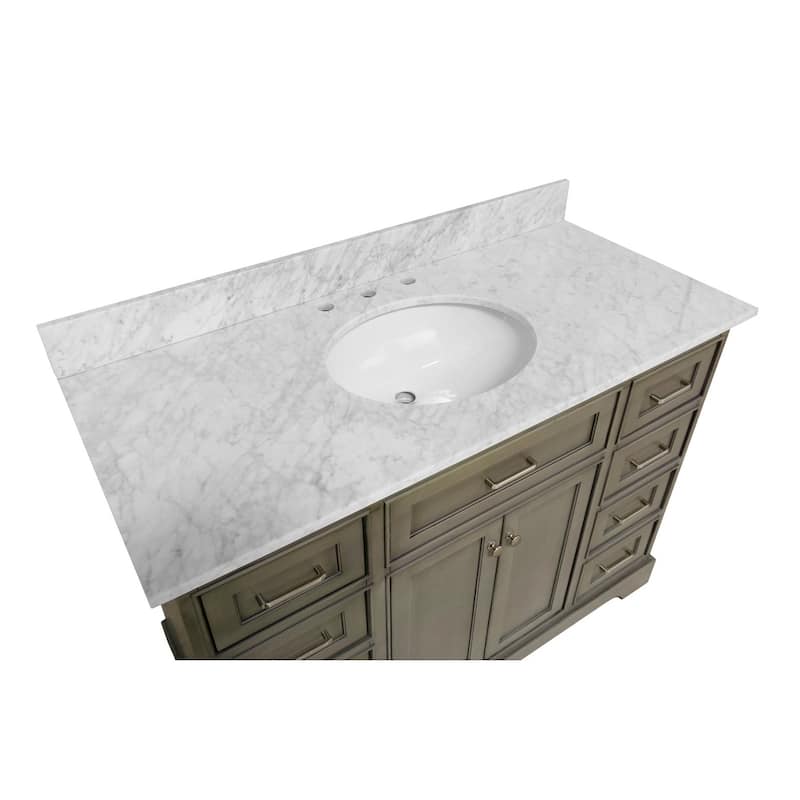 KitchenBathCollection Aria 48" Bathroom Vanity with Carrara Marble Top
