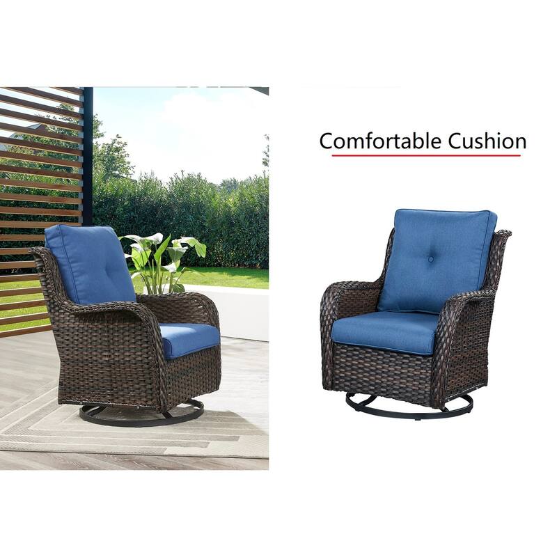 Gymojoy Outdoor Rattan Wicker Swivel Chair with Cushion (Set of 2)
