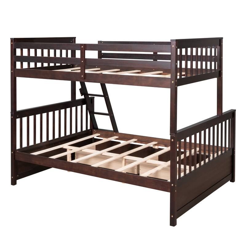 Space-Saving Twin Over Full Bunk Bed with Drawers, Solid Wood Frame with Guardrails and Ladder, Detachable into 2 Platform Beds