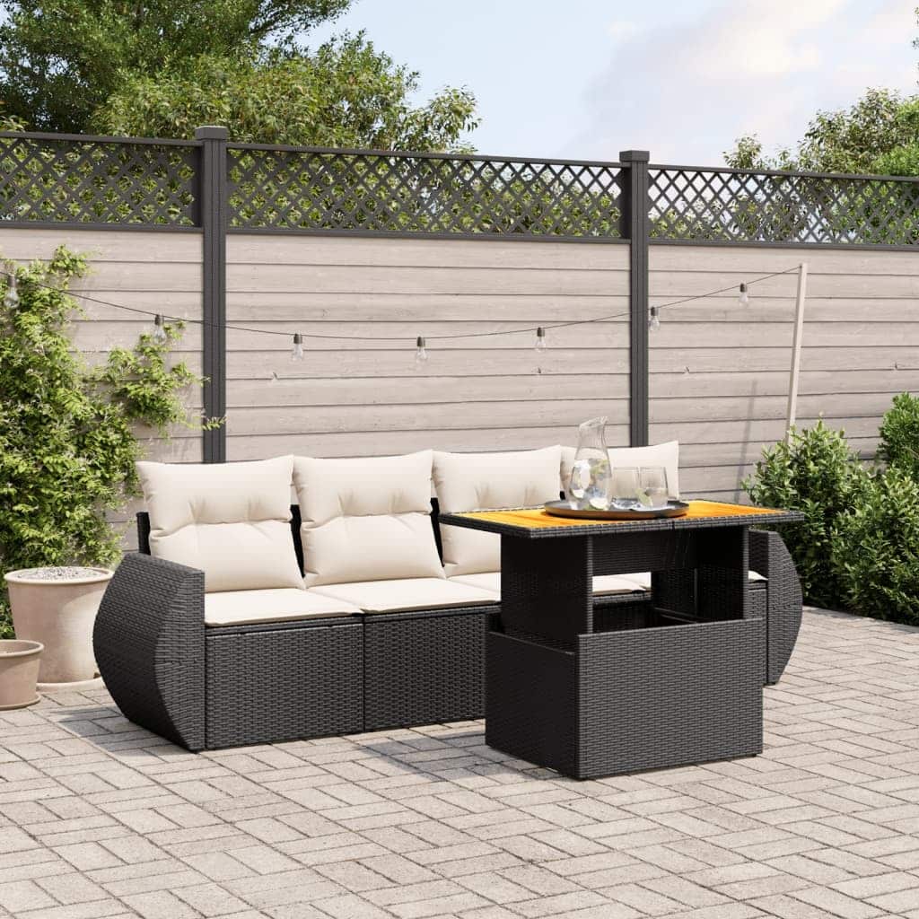 vidaXL Patio Sofa Set with Cushions Sofa Sections and Table 5 Piece Poly Rattan - 21.7 x 39.4 x 28.7