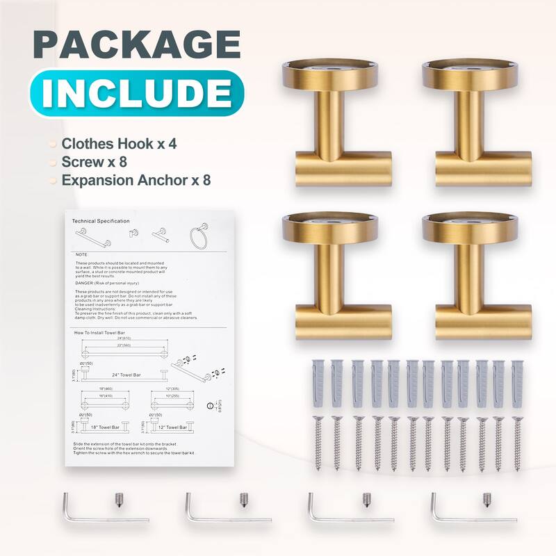 WOWOW Stainless Steel J-Hook Robe/Towel Hook 4 PCS