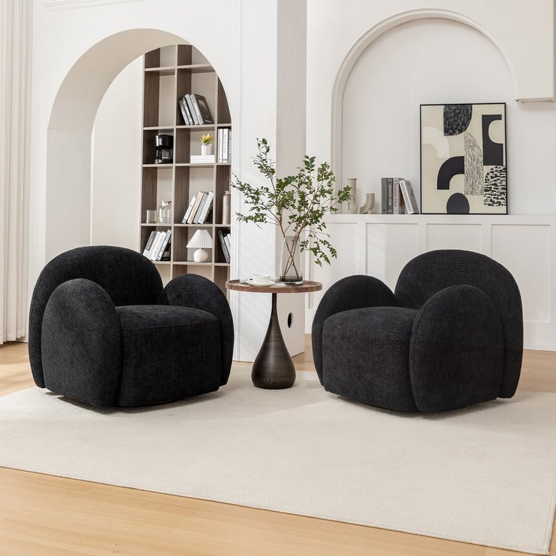 SEYNAR Modern Glam Boucle Upholstered Swivel Accent Armchair, 360 Degree Swivel Barrel Chair Set of 2 for Living Room
