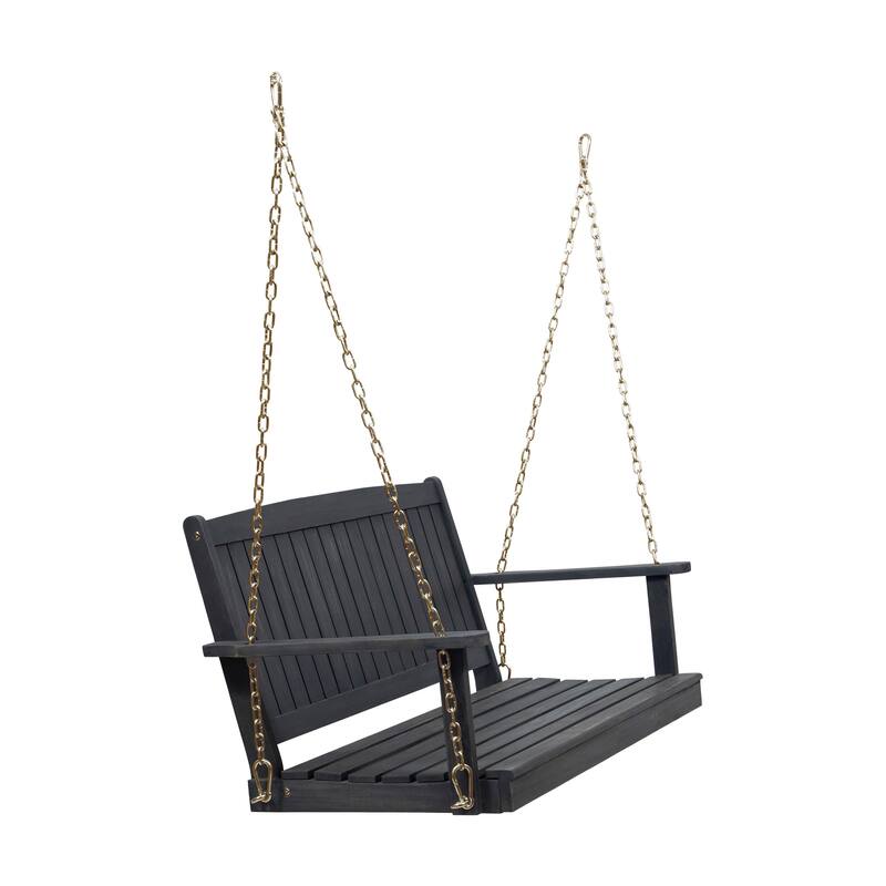 Tambora 48" Acacia Wood Porch Swing - Dark Grey, 800lb Capacity, Slat Design with 8ft Chains, Outdoor Hanging Chair