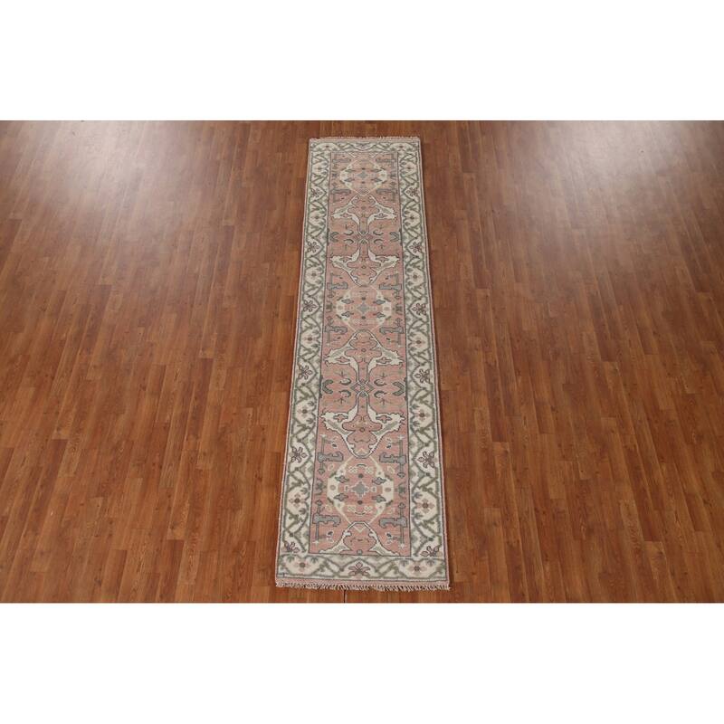 Pink Oushak Indian Runner Rug Handmade Wool Carpet - 2'7"x 9'11"