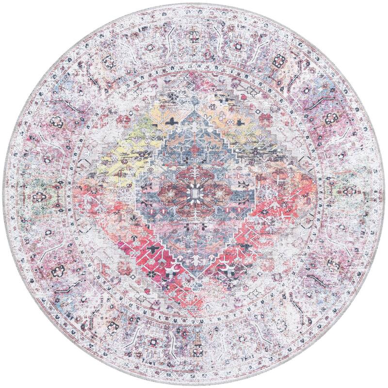 Traditional Tira Collection Area Rug - 6' Round - Multi