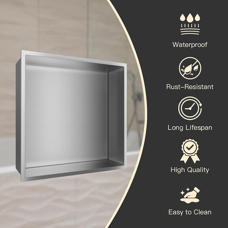 WIZ 12-inch W x 12-inch H x 4-inch D Stainless Steel Shower Niche - N/A