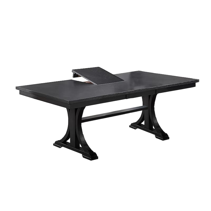 Berny Dining Table, Extension Leaf, Trestle Base, Gray Wood, 64-46 Inch - Charcoal Gray