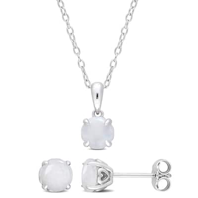 Miadora 1 4/5ct TGW Opal 2-Piece Set of Necklace and Earrings Sterling Silver