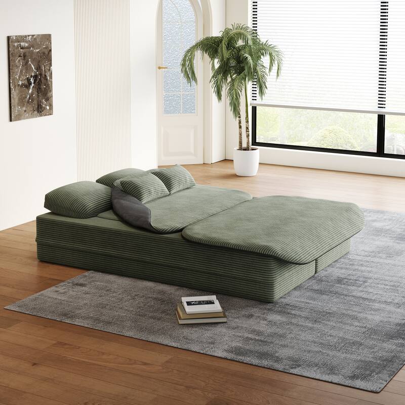 75''2-in-1 Foldable Sofa,Convertible Sleeper Foam Sofa Bed with Multi Functional Blanket, Floor Sofa Lounge Sofa - Green