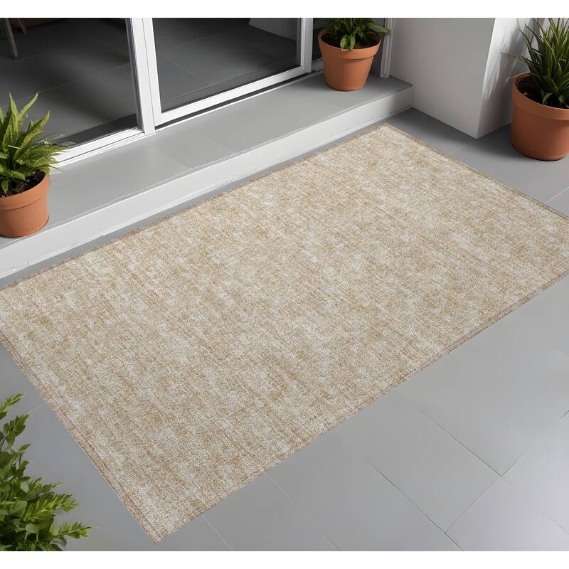 Hari Abstract Shapes Weather Resistant Classic Meets Modern Outdoor Rug - 2' x 3' - Tan
