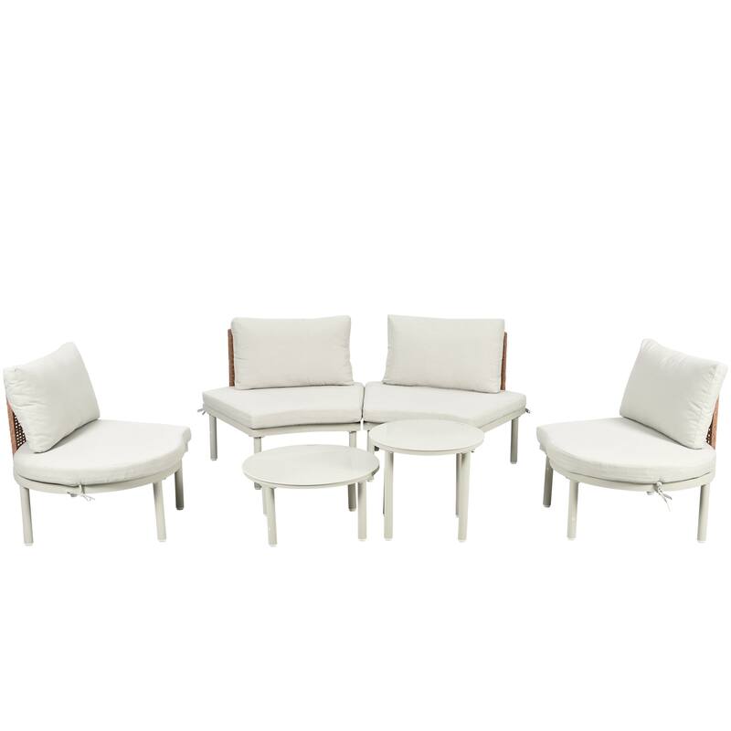 6-Piece Patio Sofa Furniture Set, Outdoor Sectional Sofa with 2 High-Low Coffee Tables, Tempered Glass, 4 Pillows & Cushions
