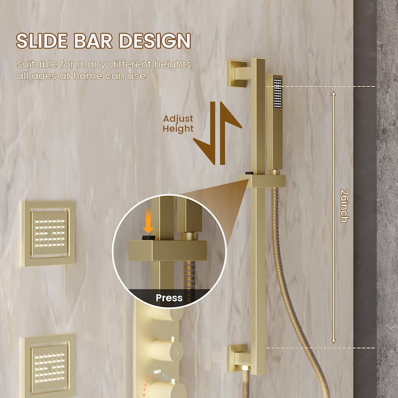 3-Spray 32 in. x 16 in. Ceiling Mount Fixed and Handheld Dual Shower Head 2.5 GPM with Adjustable Slide Bar and 3-Body Jets