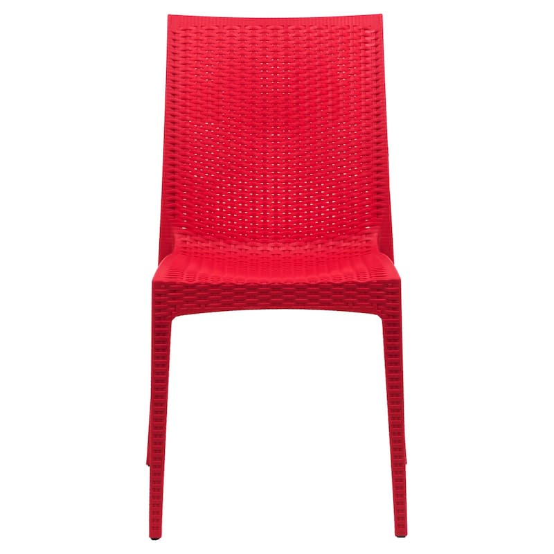 Outdoor Patio Dining Chairs, Set of 4 Stackable Polypropylene Chairs with Woven Design for Garden, Deck, or Pool