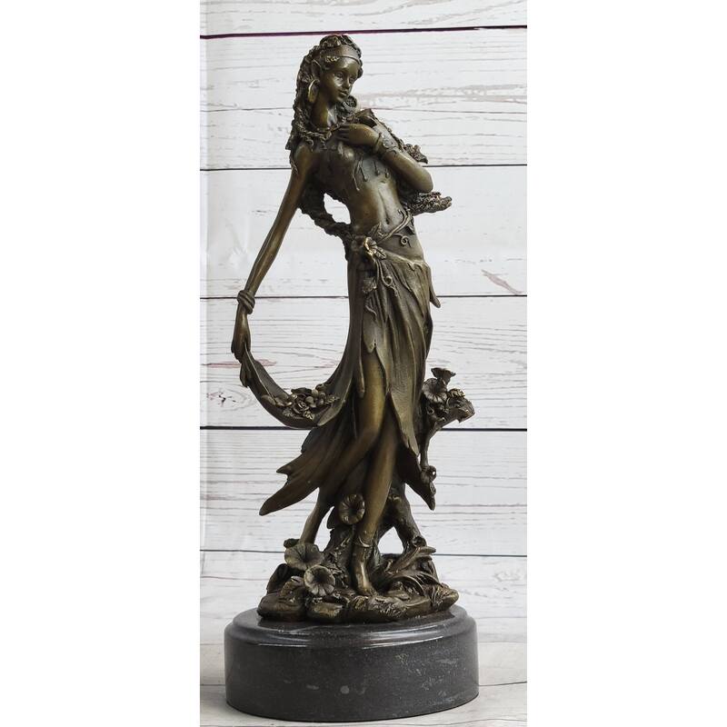 Gaia Earth Mother Nymph Female Figure Bronze Sculpture Statue On Marble Base