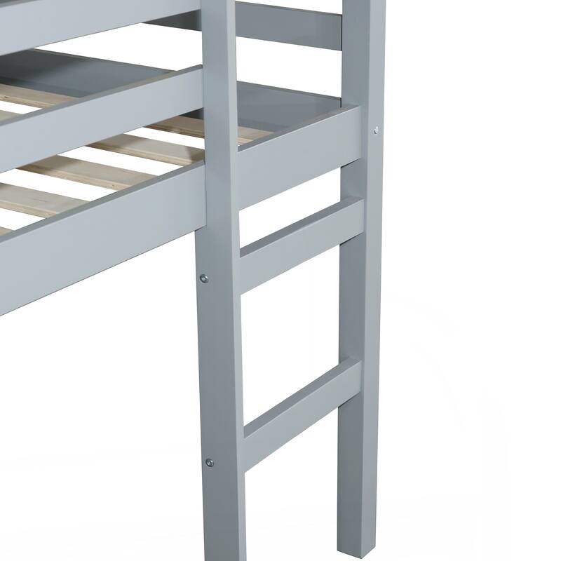 Solid Wooden, Rubber Wooden Twin Loft Bed with Ladder, Bed Platform of Strengthened Slats