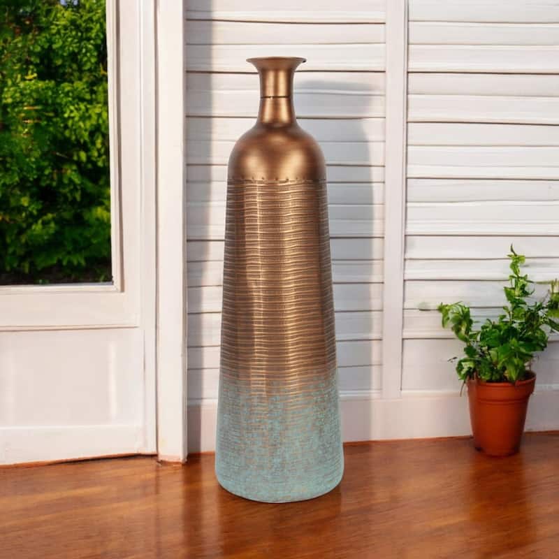 28" Copper And Teal Abstract Tapered Metal Floor Vase - 8.75 - Copper/Teal - 8.75