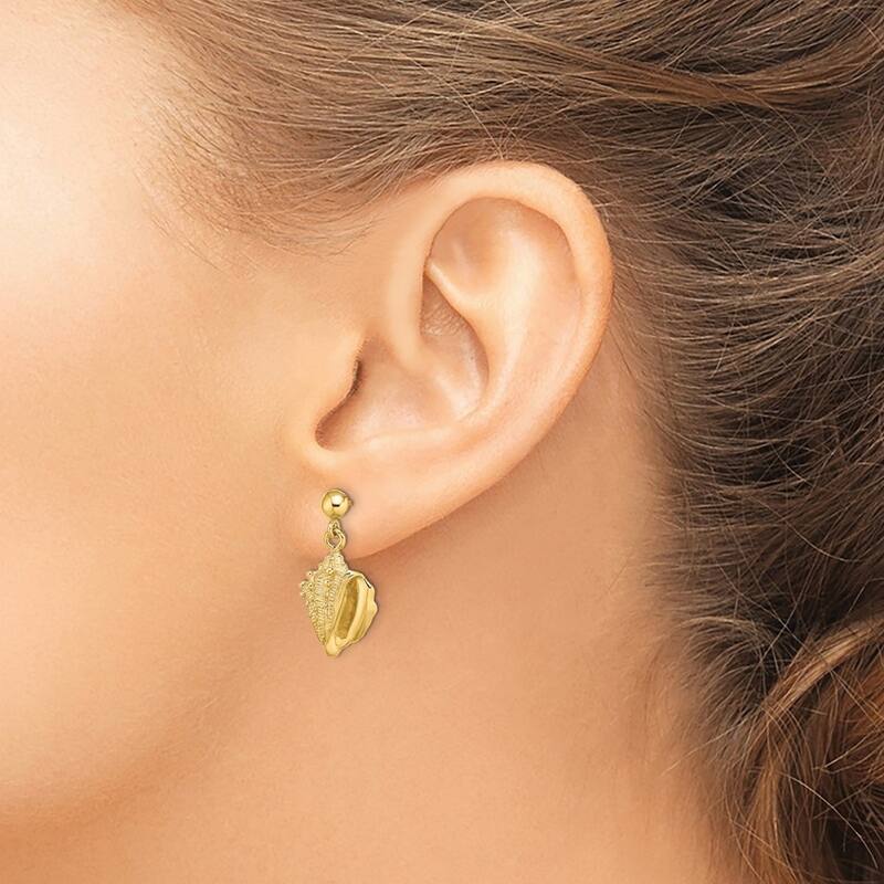 Curata 14k Yellow Gold Conch Shell Long Drop Dangle Earrings 22.35x10.9mm