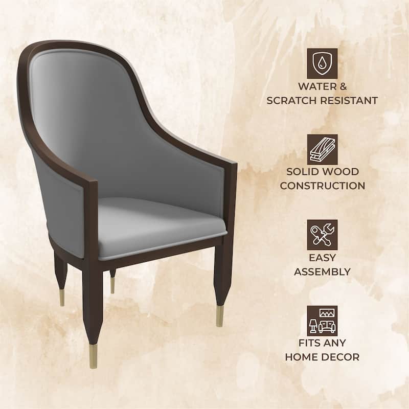 Leather Dining Chair with Arms with Rubberwood Frame Belle Series by LeisureMod