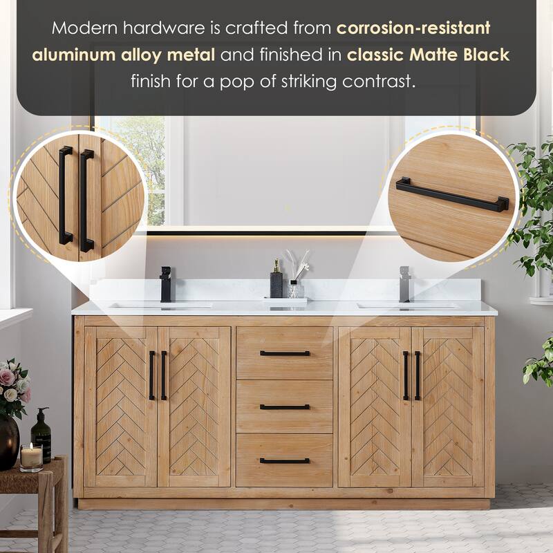 Anais 3Single Bathroom Vanity in Light Brown with Grain White Engineered Stone Countertop without Mirror