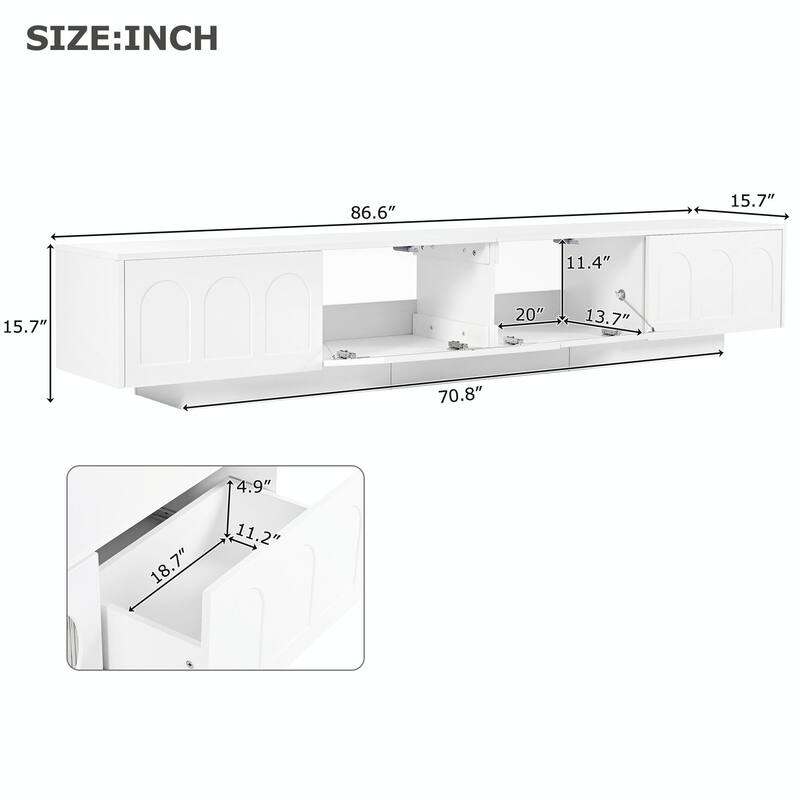 Functional TV Stand with Arched Cabinet Doors, Entertainment Center with APP-Controlled Smart LED Light
