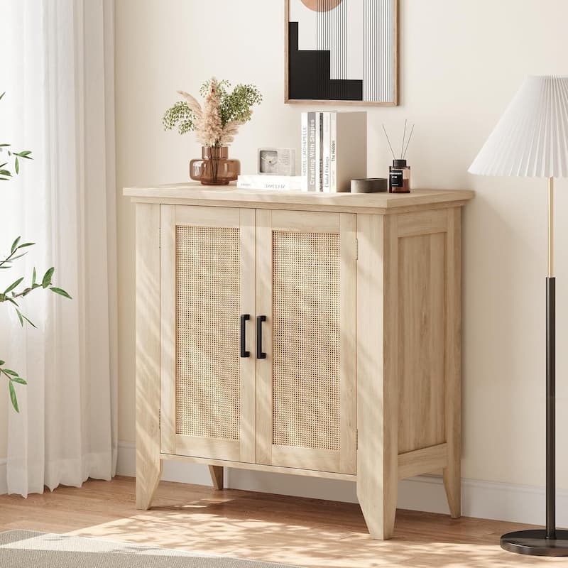Buffet Kitchen Cabinet, Rattan Small Wardrobe with Door and Shelf