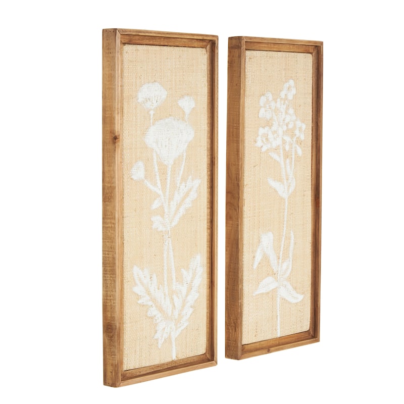 Wood Floral Textured Home Wall Decor with White Painted Accents - Set of 2 Cream - Roche River Decor