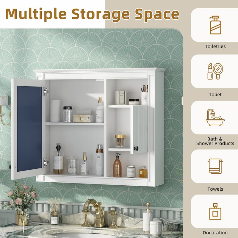 Wall Mounted Bathroom Storage Cabinet, Bathroom Wall Cabinet with Mirrored Door, Medicine Cabinet with 3 Adjustable Shelves