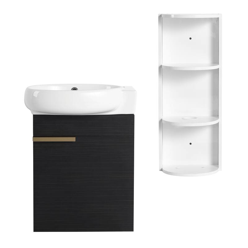 Compact Bathroom Vanity with Sink, Oval Single Ceramic Sink Bathroom Cabinet for Small Bathroom