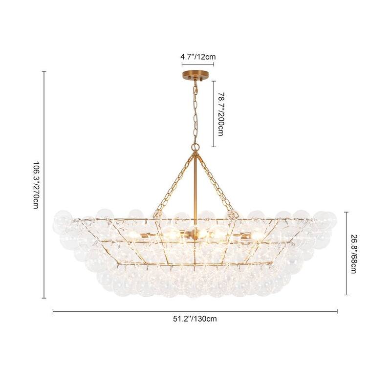 Modern Cluster Glass Globe 8-Light Bubble Island Chandelier 51.2in - Brass