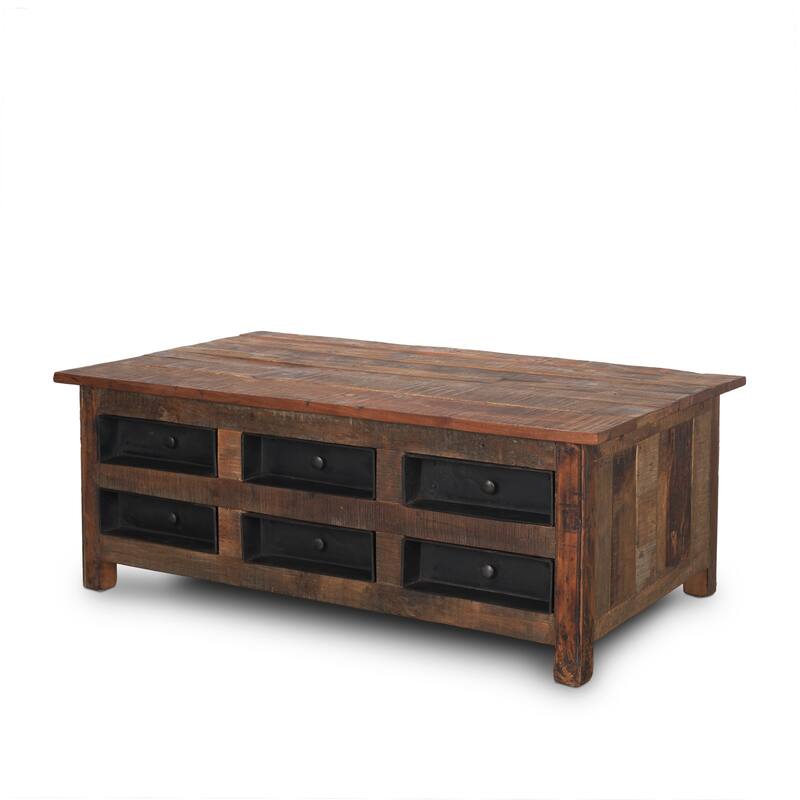 Wilton Brown Wood w/ 12 Black Metal Drawers Coffee Table - Brown