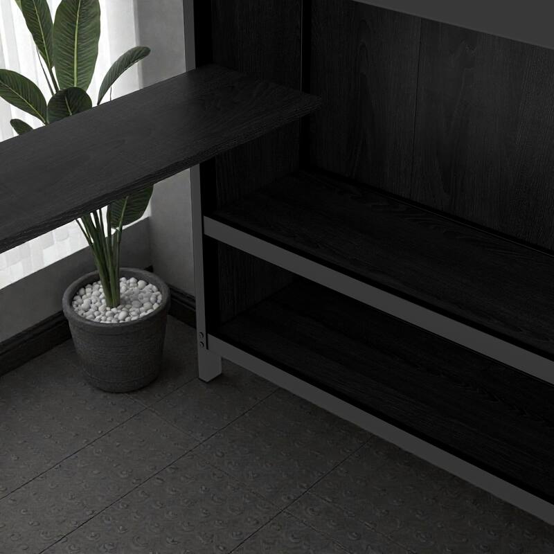 Full XL Over Twin Metal Bunk Bed with Folding Desk and Closet, LED Storage, Space Saving Design